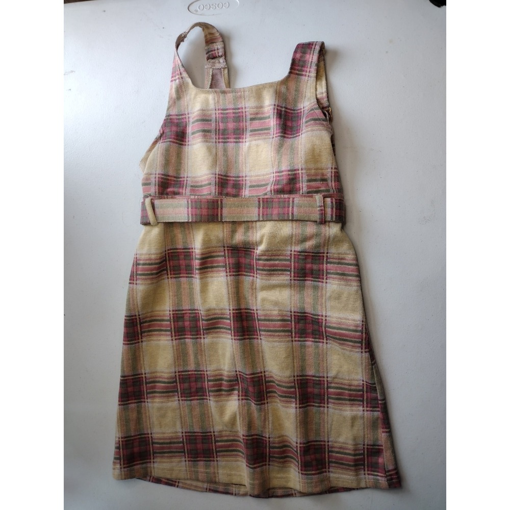 Nicole Miller New York‎ Kids Plaid Pinafore Dress Adjustable Buckle Belt Size 12 - Picture 2 of 6